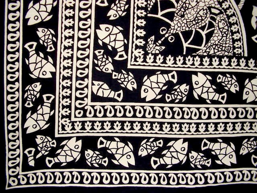 Colcha de algodón con tapiz con estampado marino, 108" x 88", Full-Queen, color negro