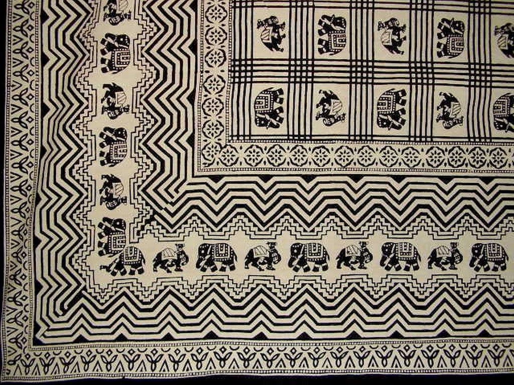 African Print Tapestry Cotton Bedspread 108" x 88" Full-Queen Black