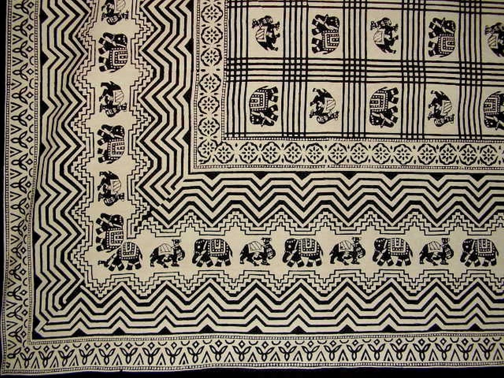 African Print Tapestry Cotton Bedspread 108" x 108" Queen-King Black