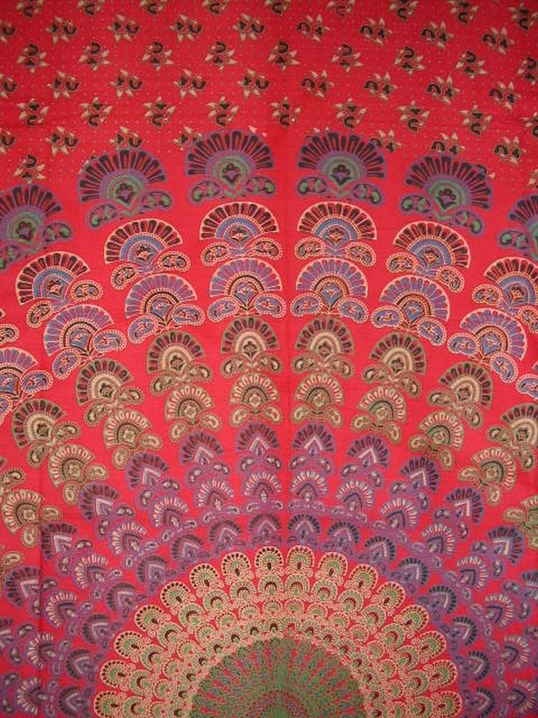مفرش سرير من القطن الهندي المزخرف من سانجانير مقاس 96 بوصة × 86 بوصة باللون الأحمر الكامل