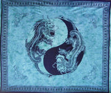 Yin Yang Dragon Tapestry Cotton Bedspread 108" x 88" Full-Queen Turquoise