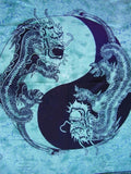 Yin Yang Dragon Tapestry Cotton Bedspread 108" x 88" Full-Queen Turquoise