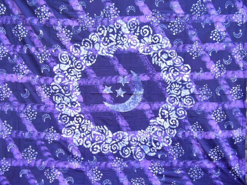 Celestial Batik Tapestry Βαμβακερό κάλυμμα κρεβατιού 108" x 108" Queen-king Purple