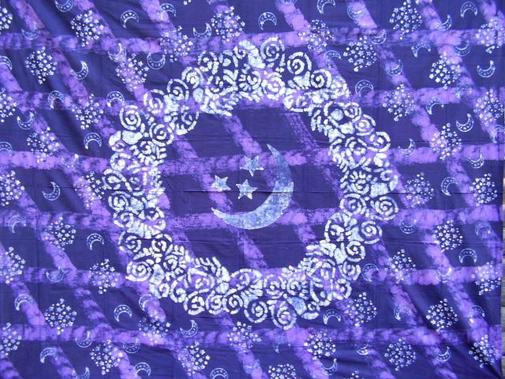 Celestial Batik Tapestry Cotton Bedspread 108" x 108" Queen-King Purple