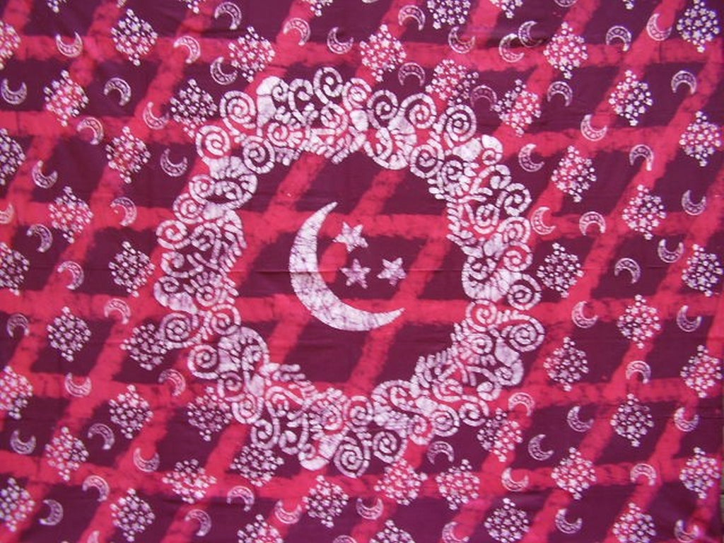 Celestial Batik Tapestry Cotton Bedspread 108" x 108" Queen-King Red