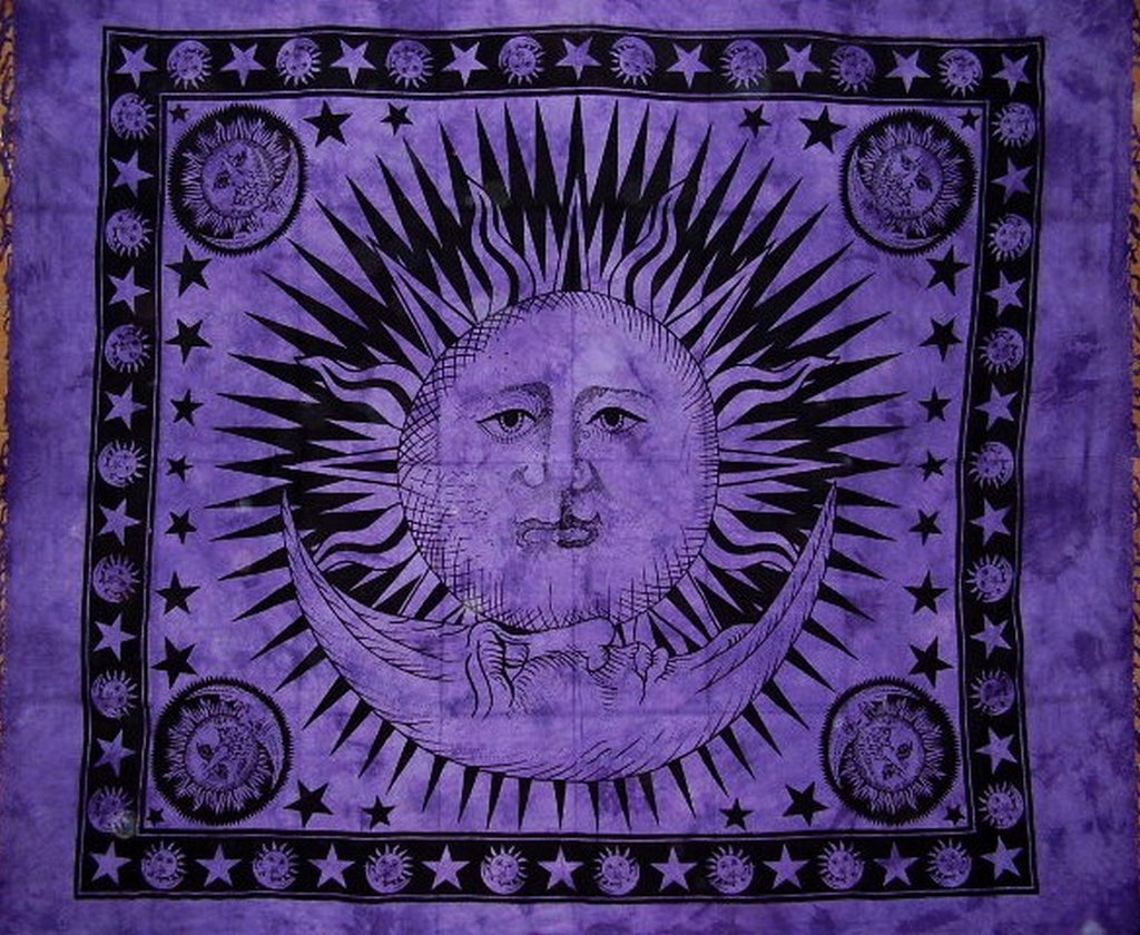 Himmlische Gobelin-Tagesdecke aus Baumwolle, 233 x 203 cm, komplett violett