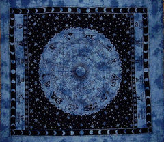 Astrological Tapestry Cotton Bedspread 92" x 82" Full Blue