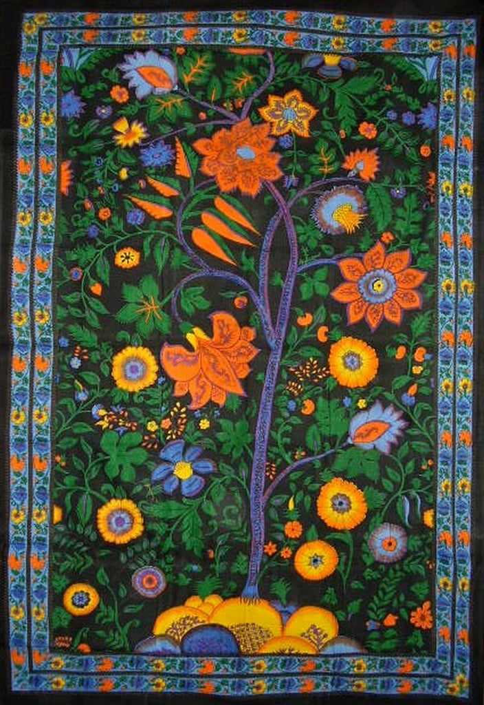 Tree of Life Tapestry Cotton Spread or Wall Hanging 90" x 60" Single Black