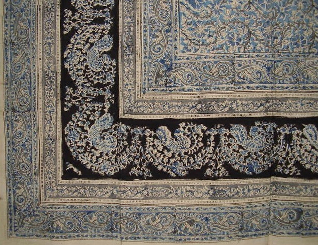 Colcha de algodão com estampa de bloco de corante vegetal 108" x 88" Full-Queen Blue