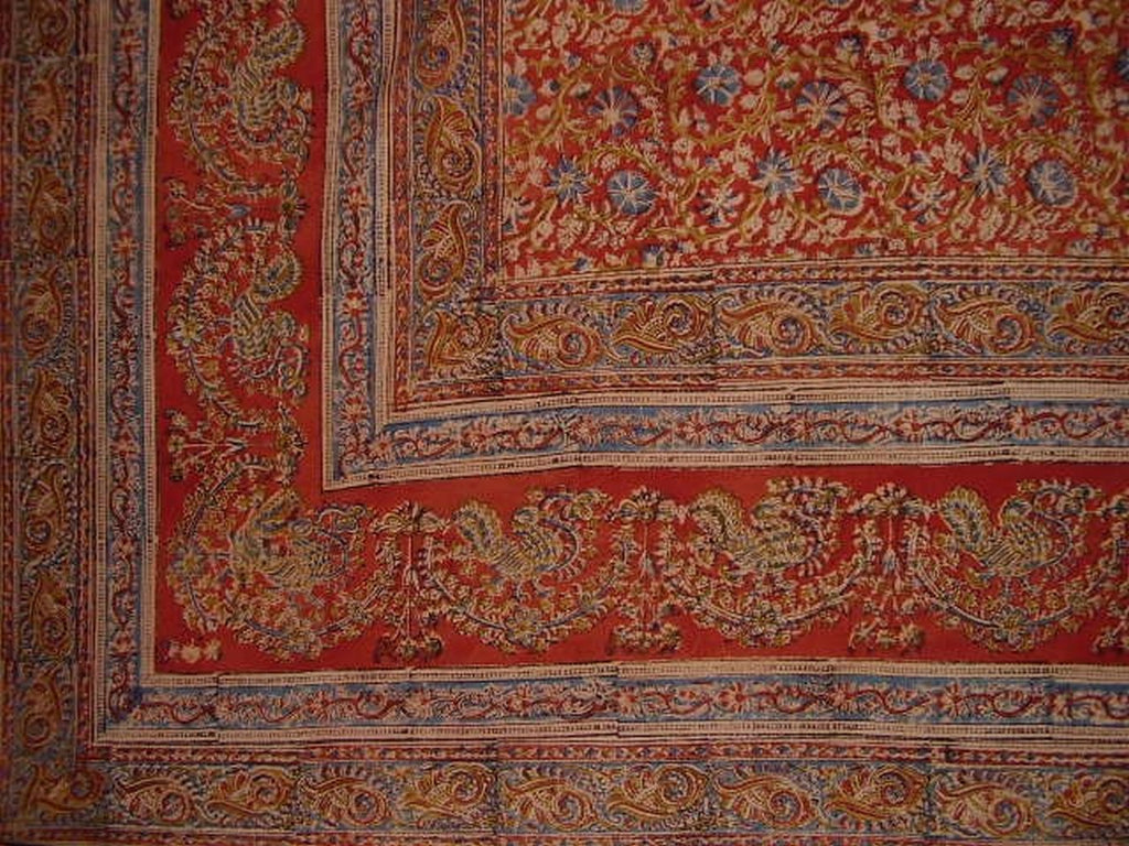 Veggie Dye Block Print Tapestry Cotton Bedspread 108" x 88" Full-Queen Red