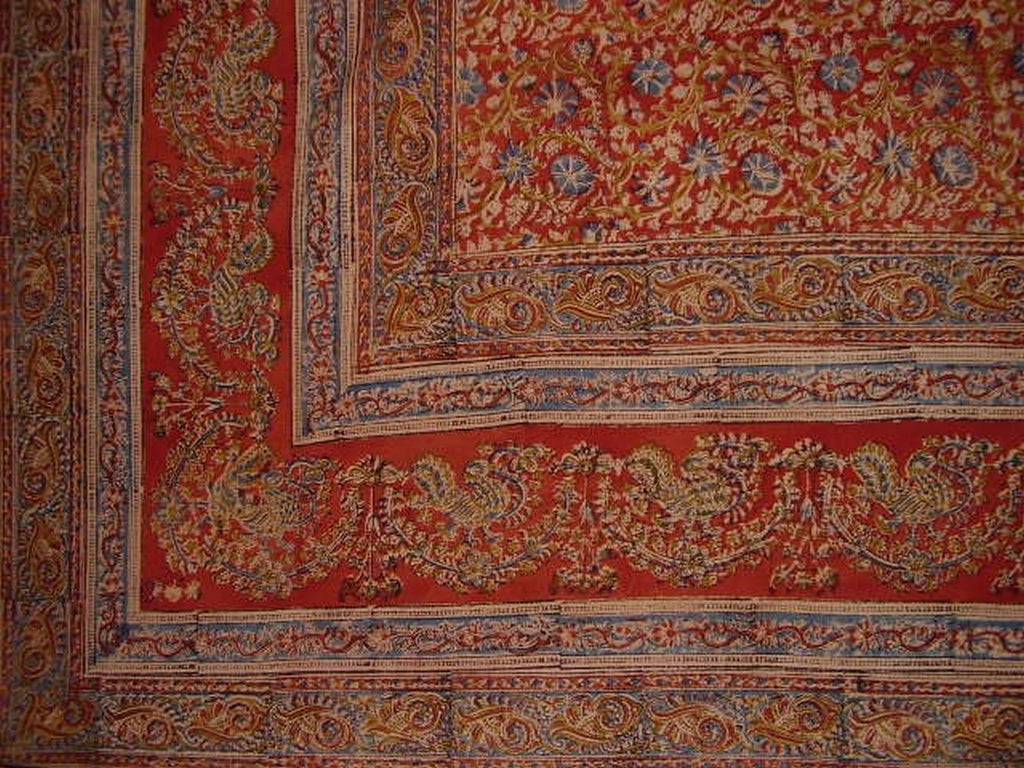 Veggie Dye Block Print Tapestry Cotton Spread 104" x 70" Twin Red