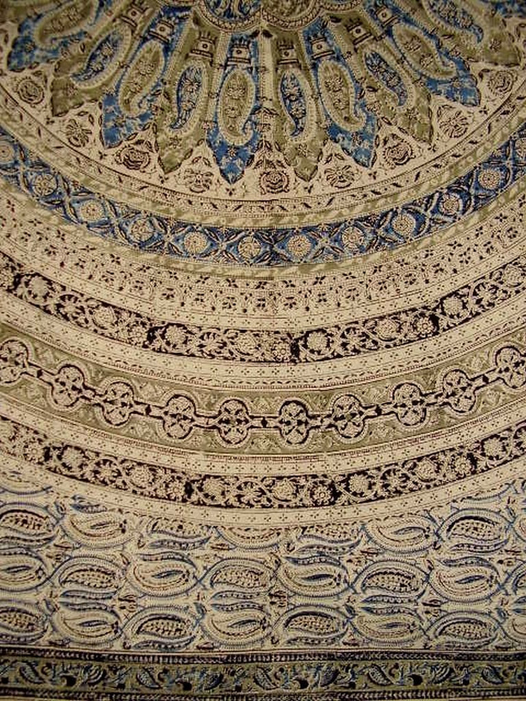 Colcha de algodón con tapiz con estampado de bloques de tinte vegetal, 108 x 88 pulgadas, tamaño Full-Queen, color azul