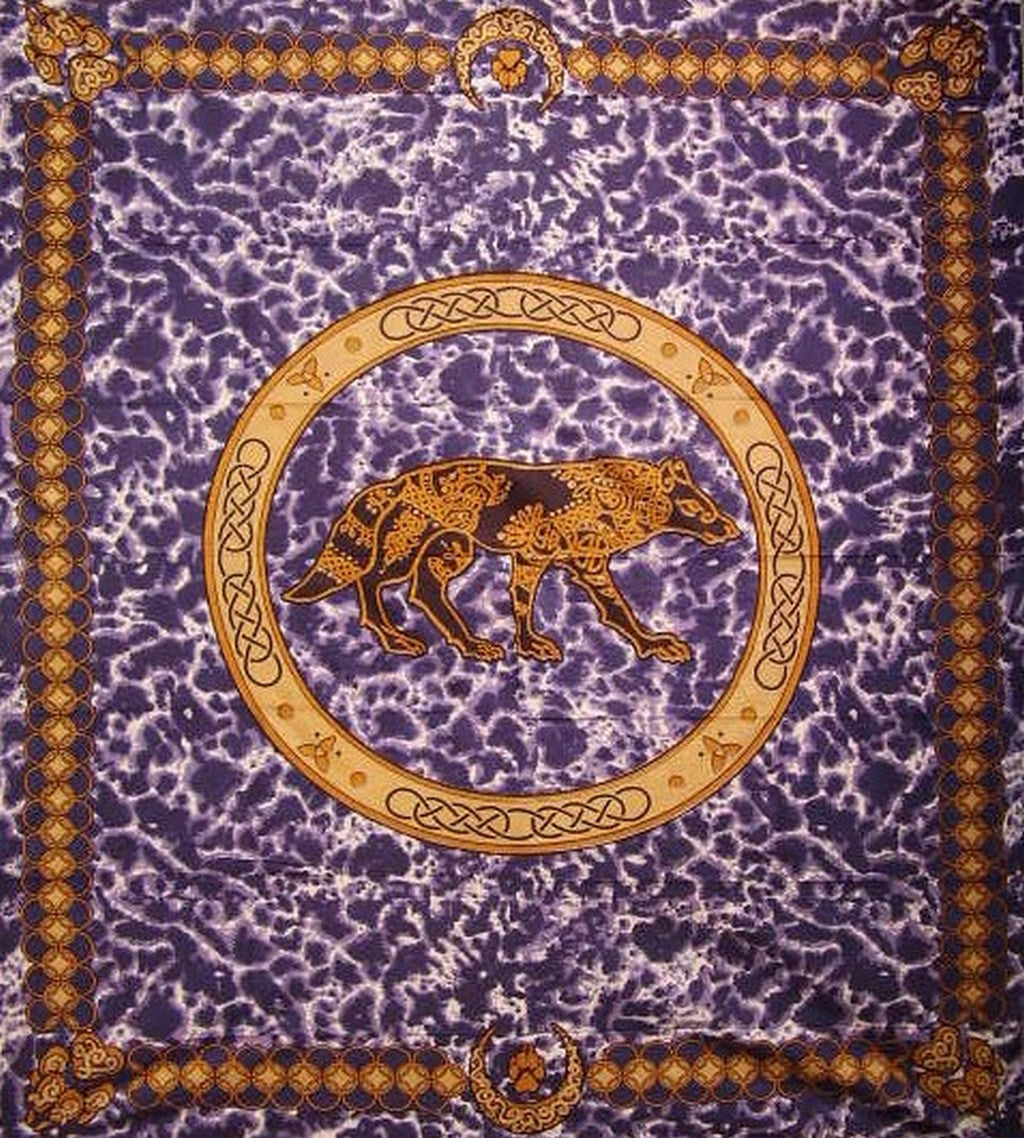 Tagesdecke aus Baumwolle mit keltischem Wolf-Tapisserie, 274,3 x 223,5 cm, Full-Queen, Lila
