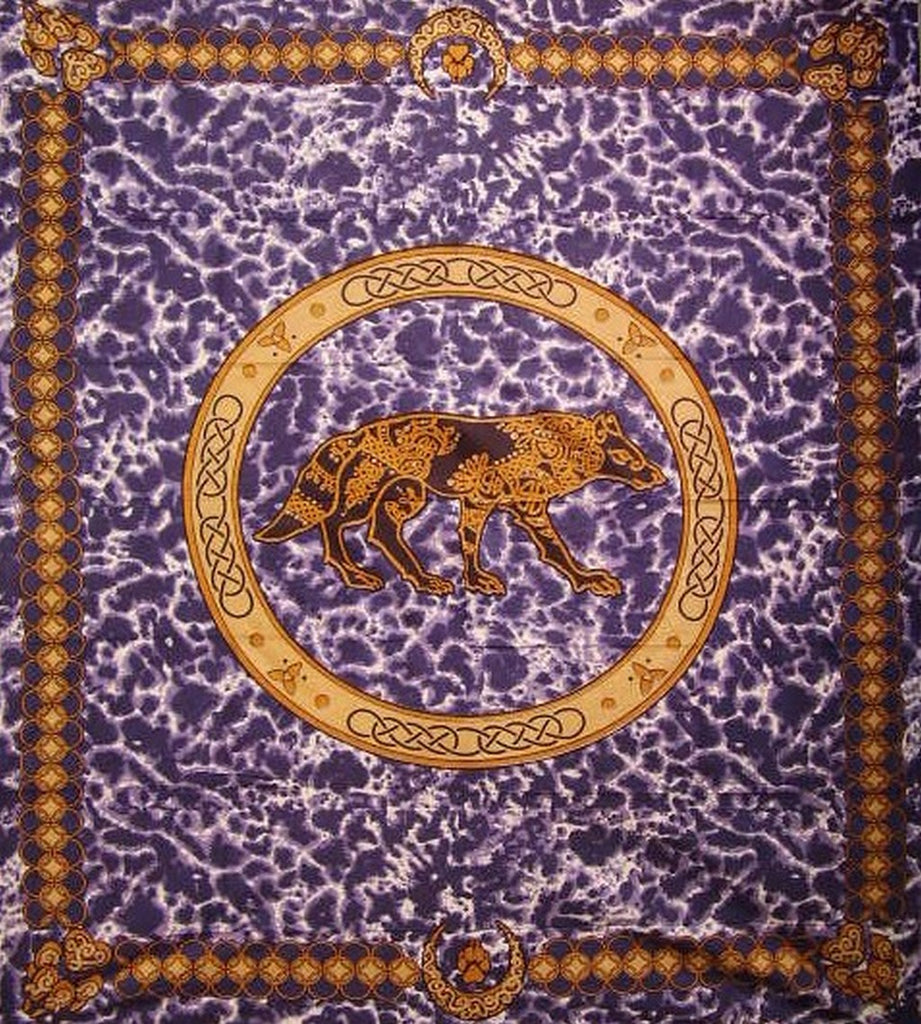 Cuvertură de pat din bumbac cu tapiserie celtic Wolf 108" x 88" Full-Queen violet