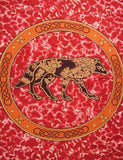 Celtic Wolf Tapestry Cotton Bedspread 108" x 88" Full-Queen Red