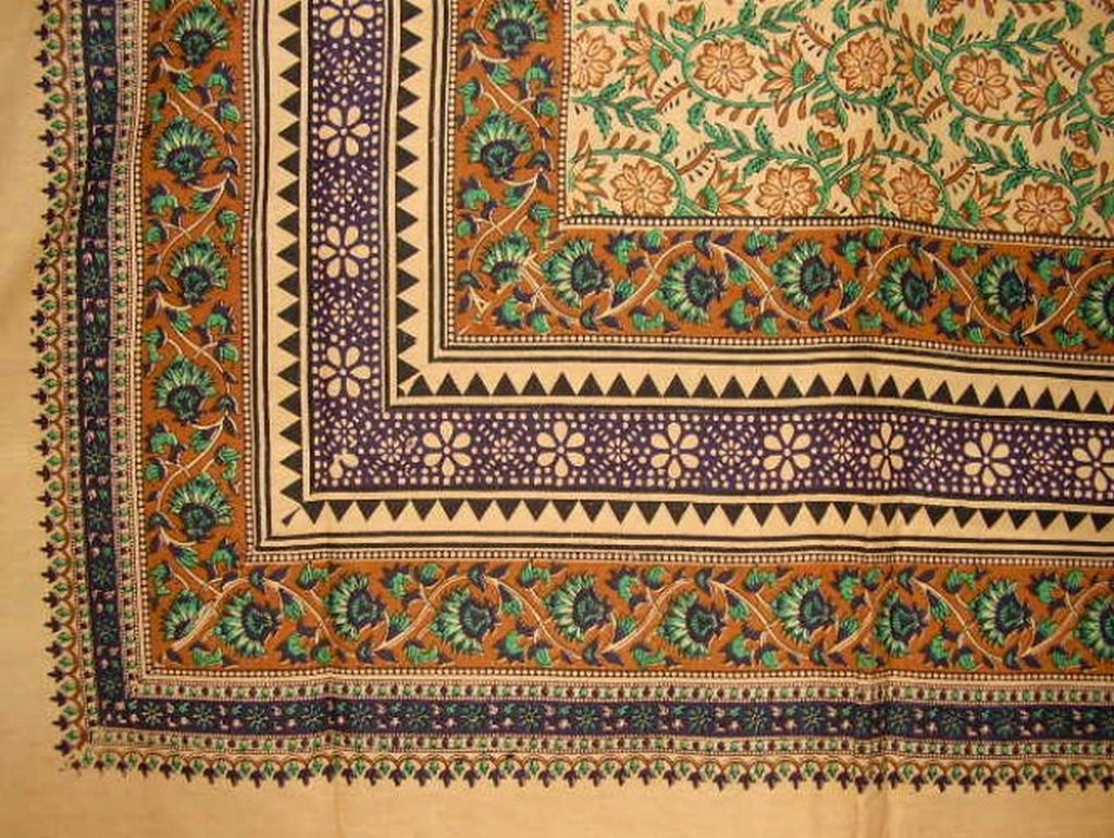 Turkish Floral Print Tapestry Cotton Spread 108" x 88" Full-Queen Green