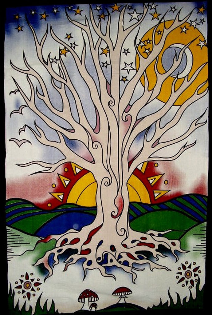 Crepúsculo Árbol de la Vida Algodón Colgante de Pared 90" x 60" Individual Multicolor