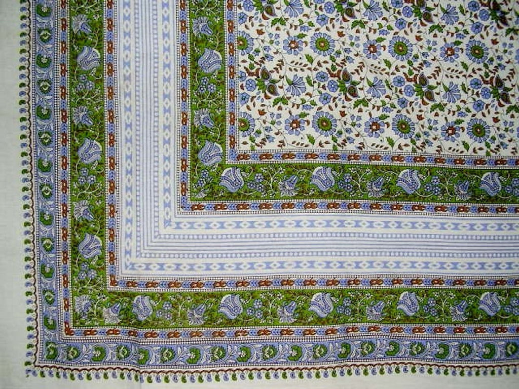 Floral Print Indian Tapestry Cotton Spread  106" x 72" Twin Green