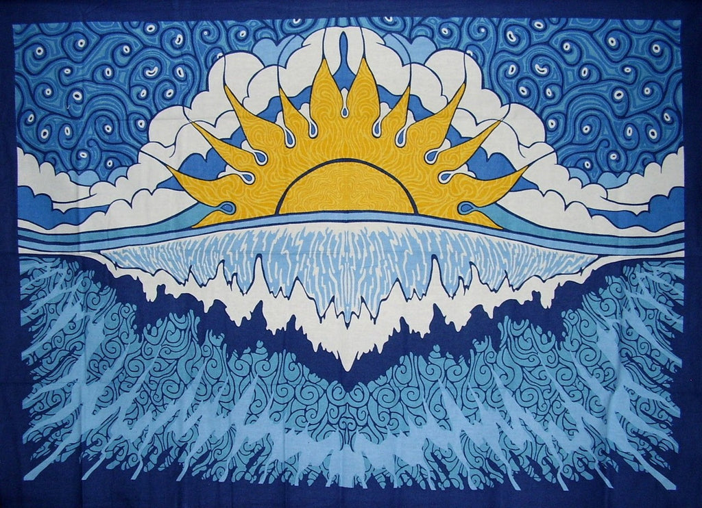 Poster Size Sun Wave Print Cotton Wall Hanging 45" x 30" Blue