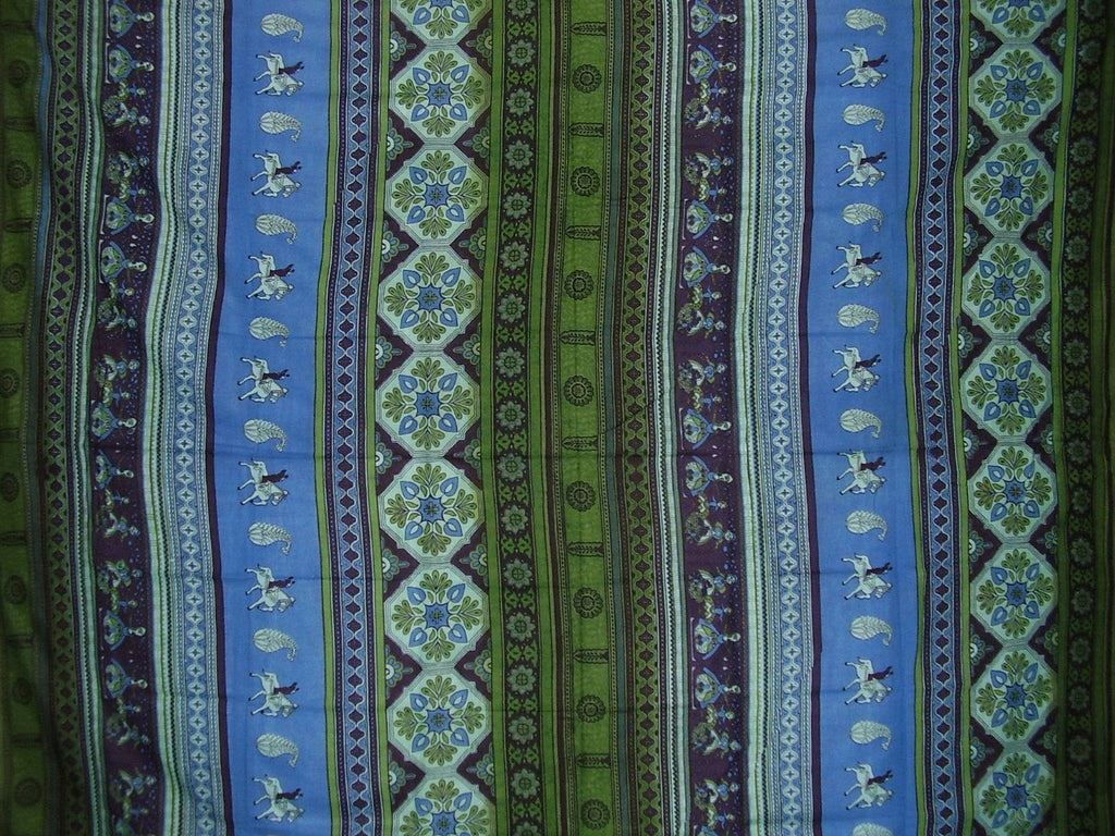 Indian Print Tapestry Cotton Bedspread 106" x 88" Full-Queen Blue