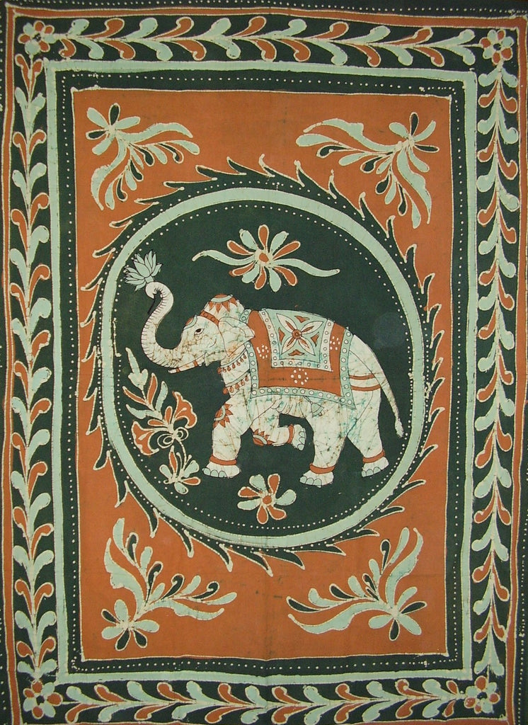 Colcha de algodón con tapiz de elefante Lucky Batik, 108 "x 88", tamaño Full-Queen, color marrón