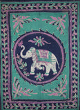 Lucky Batik Elephant Tapestry Cotton Bedspread  108" x 88" Full-Queen Turquoise