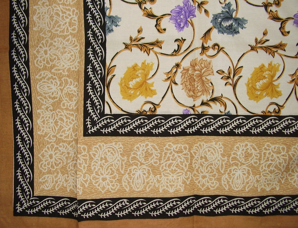 Mediterranean Floral Tapestry Cotton Bedspread 106" x 88" Full-Queen Tan