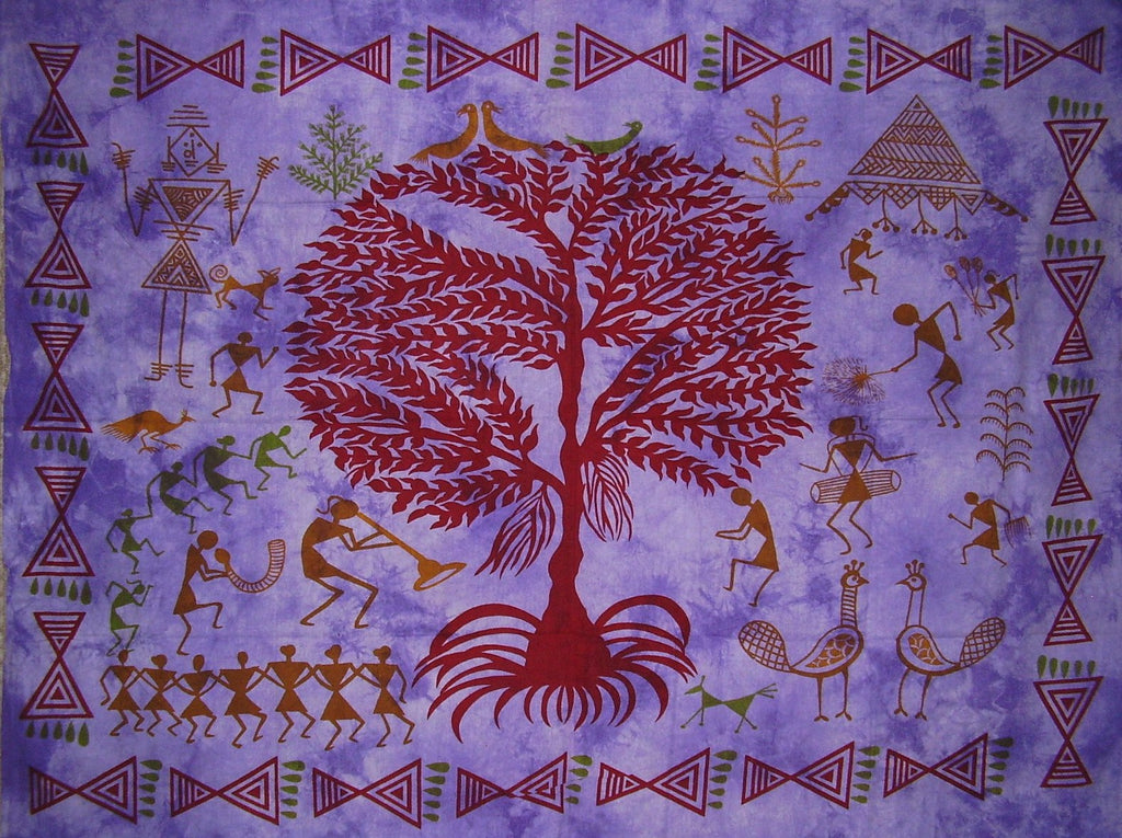 Tribal Celebration Tree of Life Wall Hanging Cotton 55" x 43"  Purple