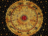 Astrological Tapestry Cotton Wall Hanging 88" x 58" Single Amber