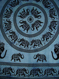 Mandala Elephant Tapestry Cotton Bedspread 98" x 84" Full Blue