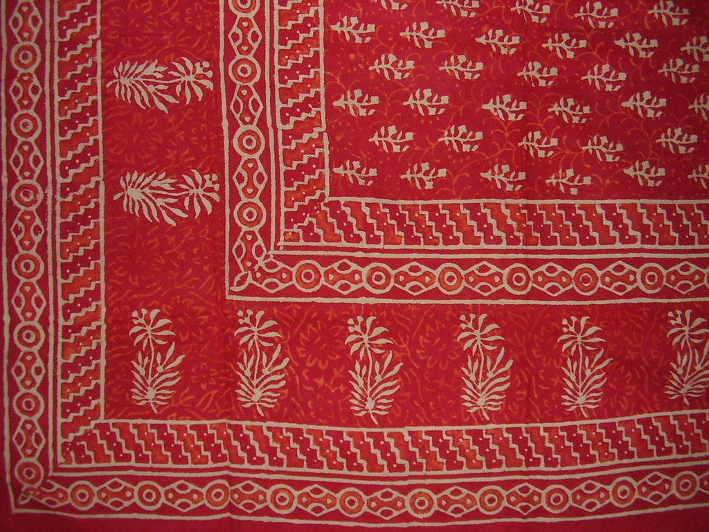 木版印刷挂毯棉质 110 英寸 x 72 英寸双红