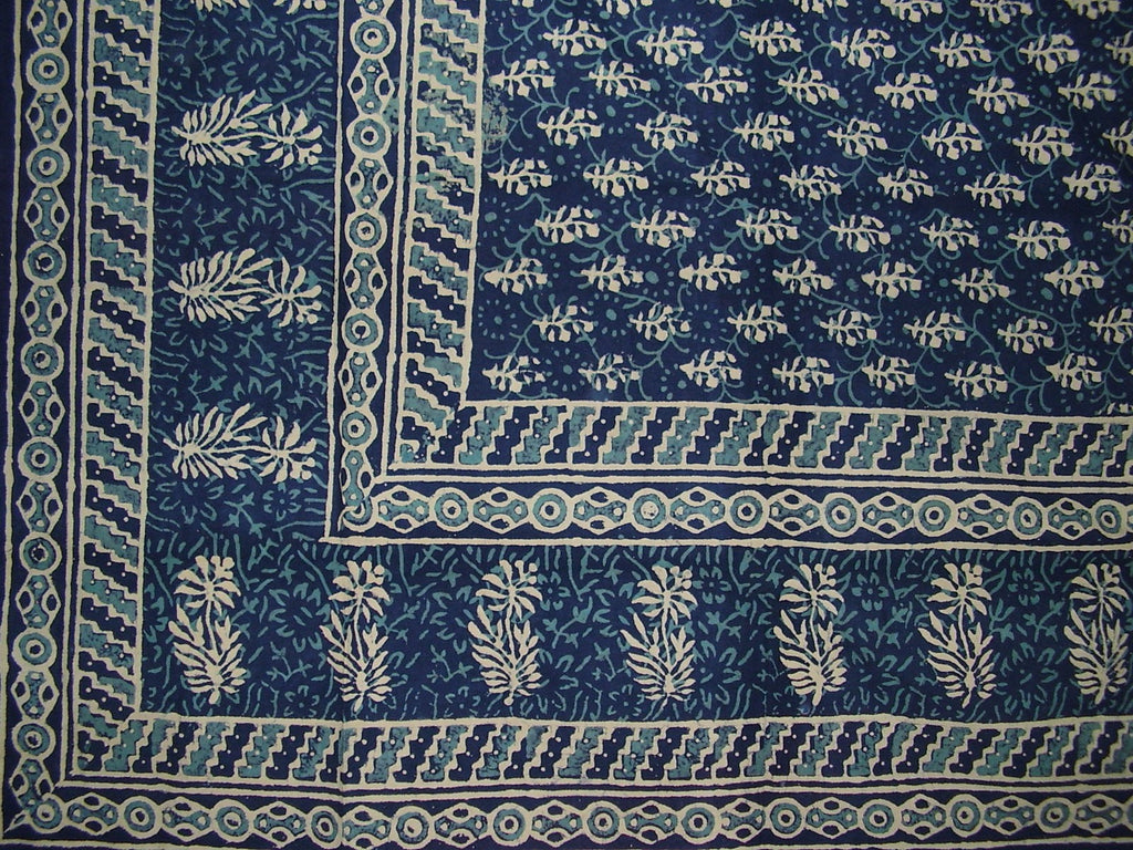 Block Print Tapestry Cotton Spread  110" x 72" Twin Blue