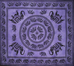 Mandala Elephant Tapestry Cotton Bedspread 98" x 84" Full Purple