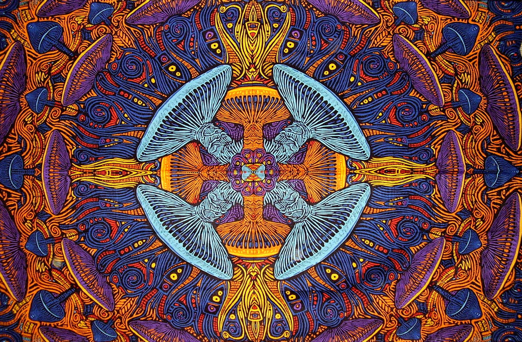 Psychedelic 3-D Mushroom Cotton Wall Hanging 90" x 60" Single Multi Color