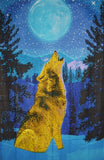 3-D Howling Wolf Glow-in-the-Dark Print Bomuld Mini Vægophæng 30" x 45" Blå med GRATIS 3D-briller