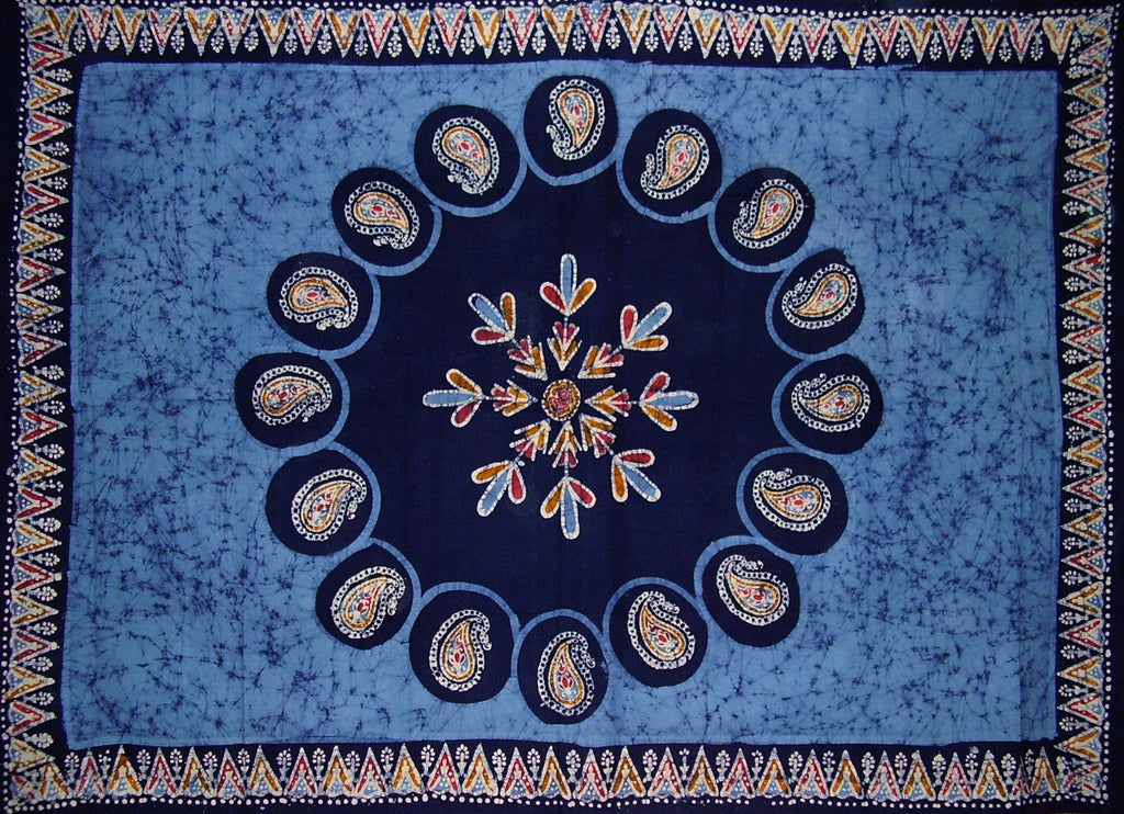 Batik-Wandteppich aus Baumwolle, 264,2 x 177,8 cm, Twin Blue
