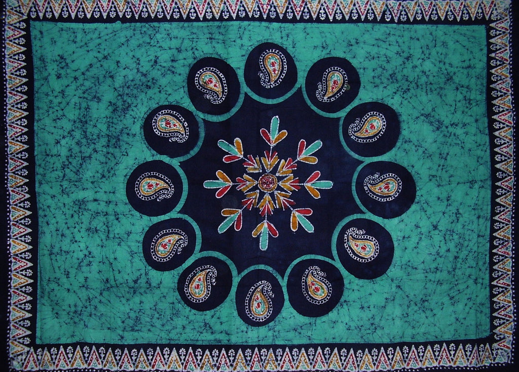 Batik Tapestry Cotton Bedspread 106" x 70" Twin Green