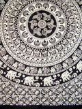 Mandala Elephant Tapestry Cotton Bedspread 98" x 84" Full White