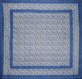 Rajasthan Block Print Tapestry Cotton Bedspread 106" x 106" Queen Blue