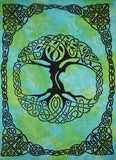 Celtic Tree of Life Tie Dye Tapestry Heavy Cotton Spread 98" x 70" Turquoise