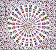 Sanganeer Mandala-Wandteppich-Tagesdecke aus Baumwolle, 248,9 x 218,4 cm, Vollblau