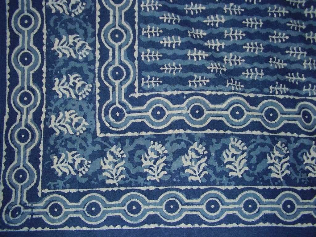 Dabu Indian Tapestry Cotton Bedspread 108" x 108" Queen-King Blue