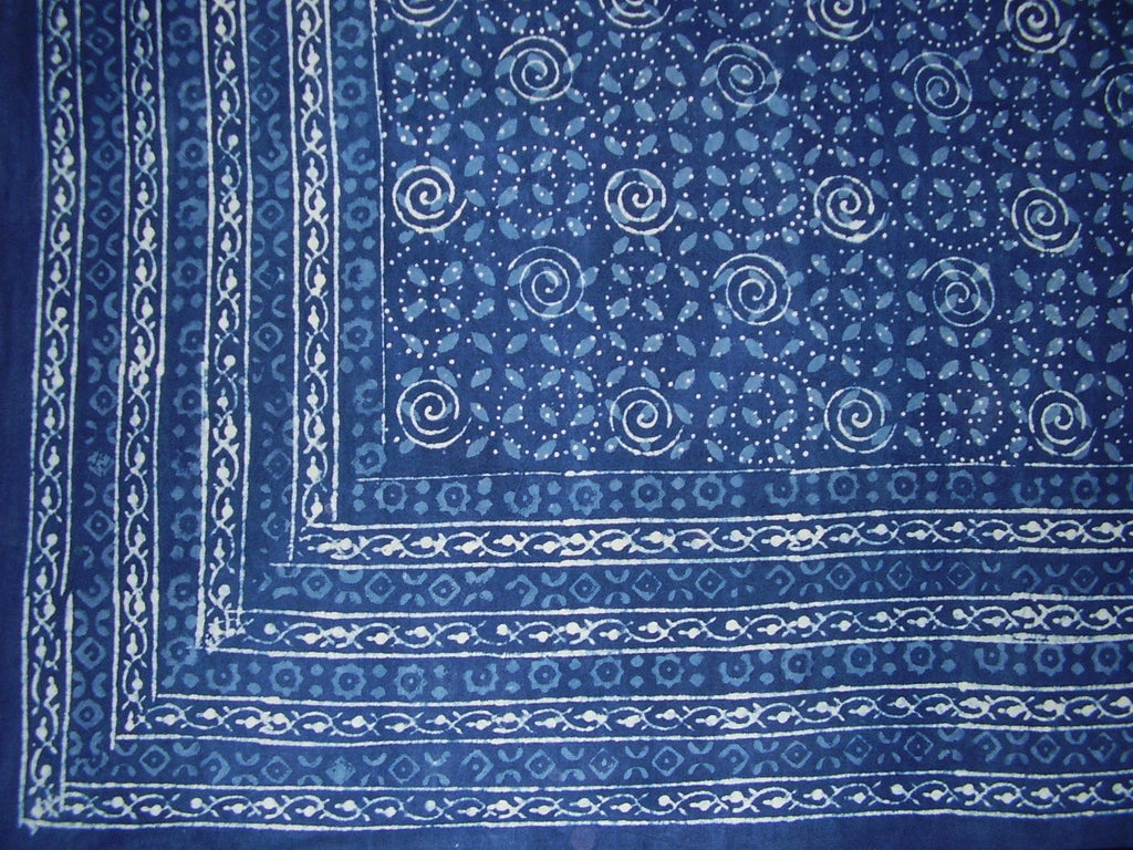 Dabu Indian Tapestry Cotton Bedspread 108" x 108" Queen-King Blue