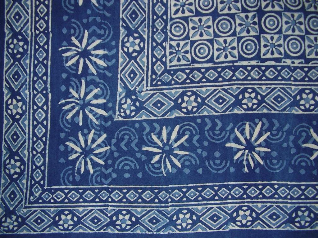 Dabu Indian Tapestry Cotton Bedspread 108" x 108" Queen-King Blue