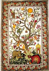 Tree of Life Tapestry Cotton Wall Hanging or Spread 102" x 70" Twin White