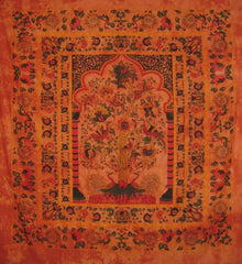 Tree of Life Tapestry Cotton Bedspread 98" x 86" Full Orange