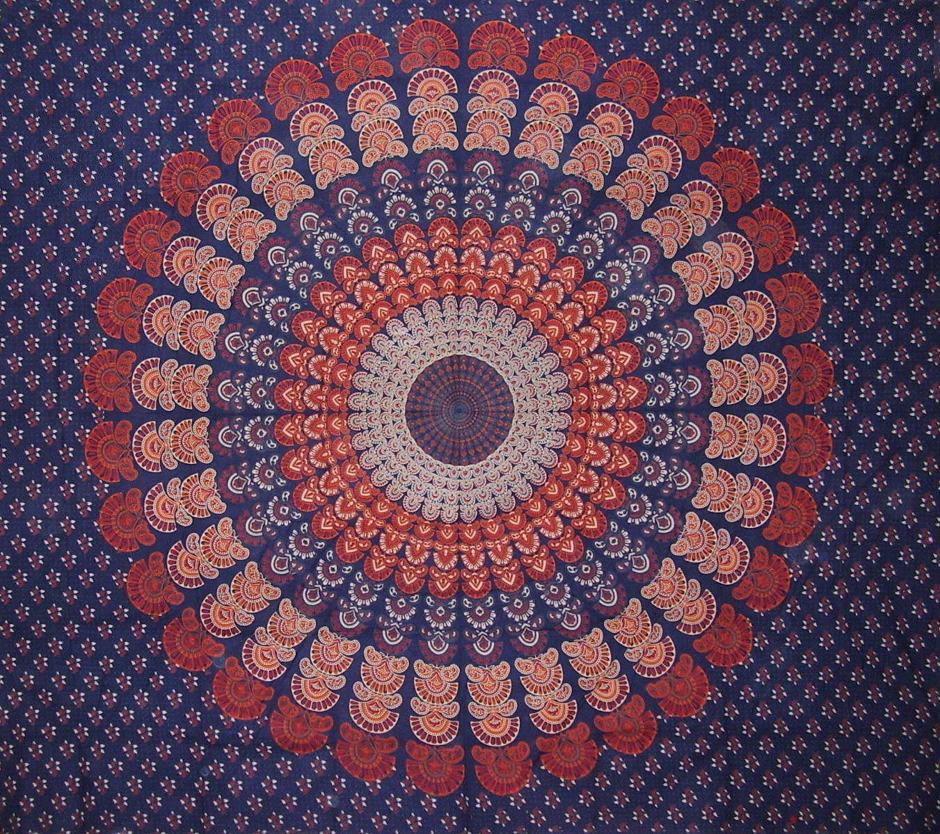 Sanganeer Mandala Print Tapestry Cotton Sengeteppe 92" x 82" Full Blue