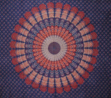 Sanganeer Mandala Print Tapestry Βαμβακερό κάλυμμα κρεβατιού 92" x 82" πλήρες μπλε