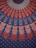 Sanganeer Couvre-lit en coton avec tapisserie à imprimé mandala 92" x 82" Bleu complet