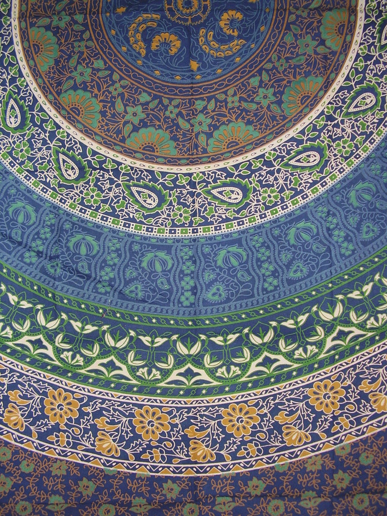 Κάλυμμα κρεβατιού Indian Mandala Print Tapestry βαμβακερό 92" x 82" Full Blue